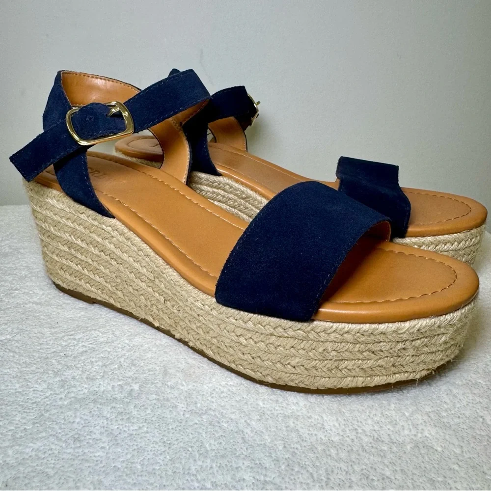 Women's‎ J. Crew Navy Suede Platform Espadrilles Size 8.5